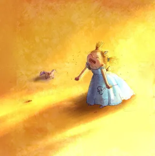 Young girl blowing dandelion seeds on a sunny day