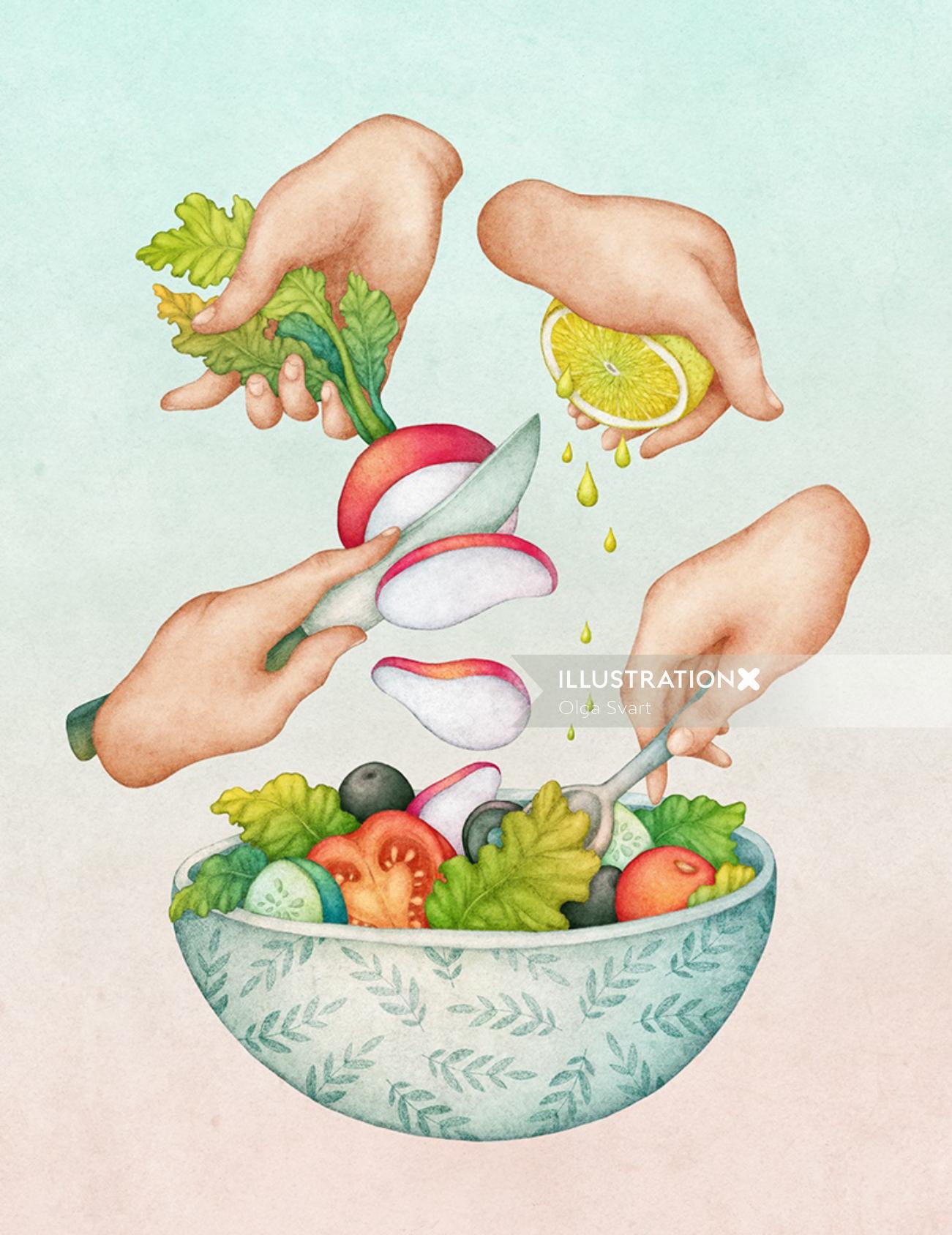Illustration of green salad by olga svart