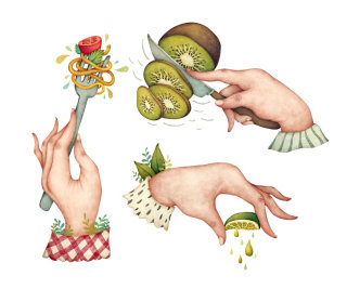 Illustration of kiwi lime and tomato