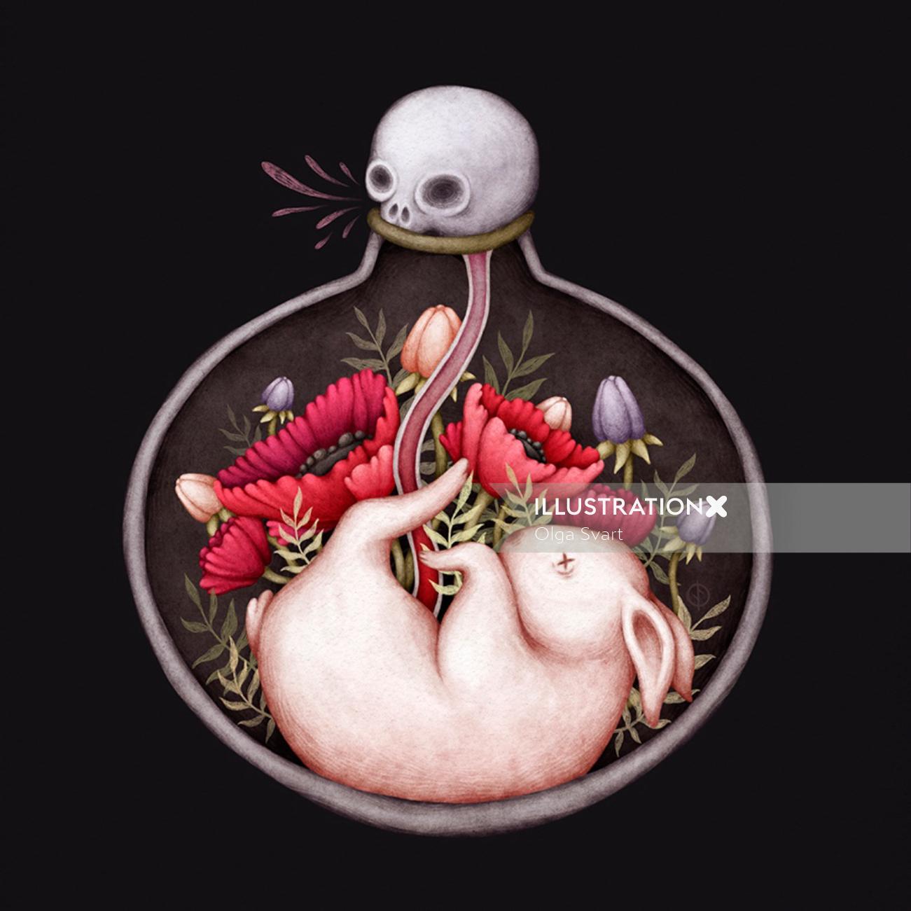 illustration of rabbit baby in her mother's womb