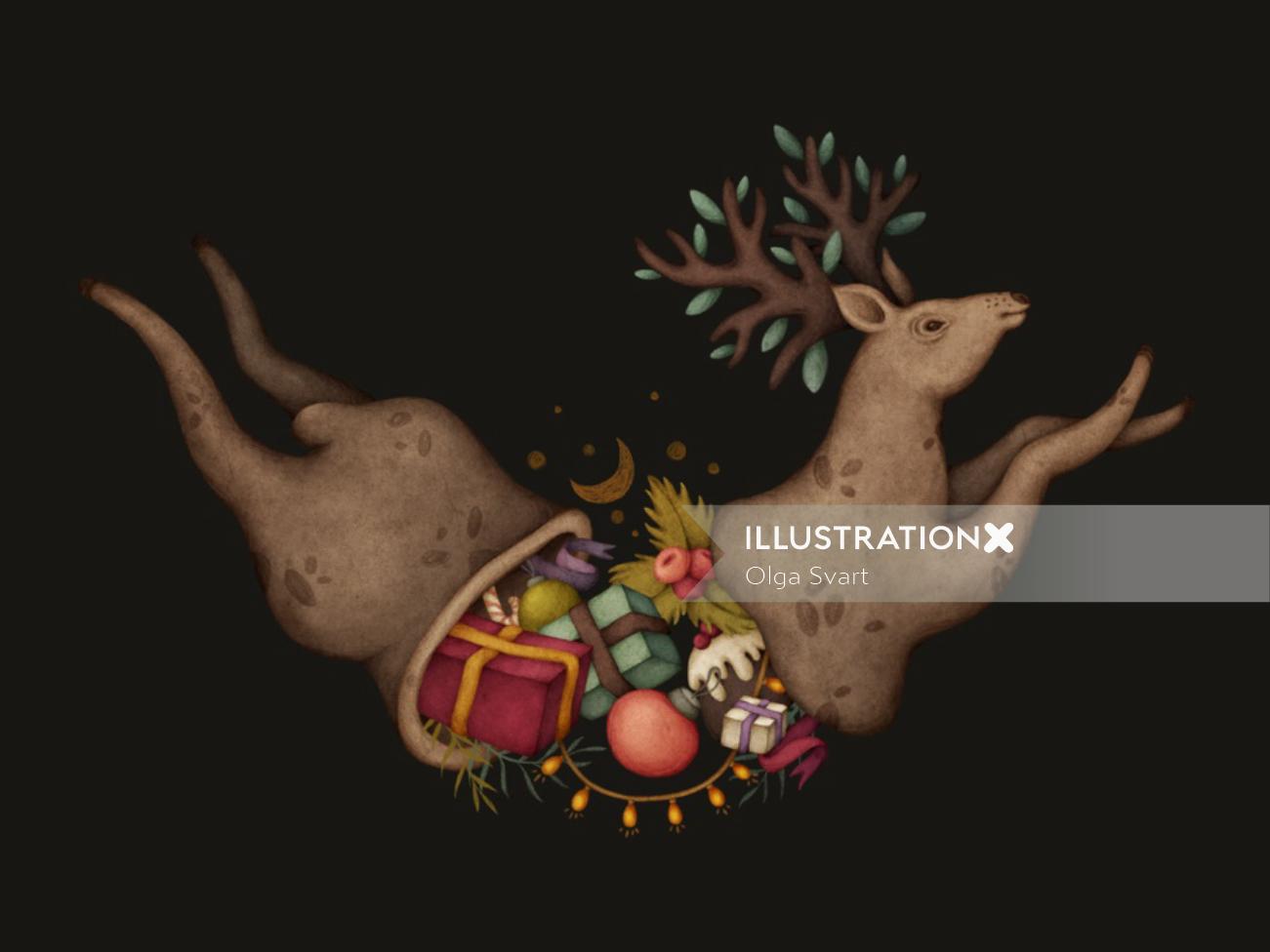 Graphic of Christmas antilope's belly of gifts