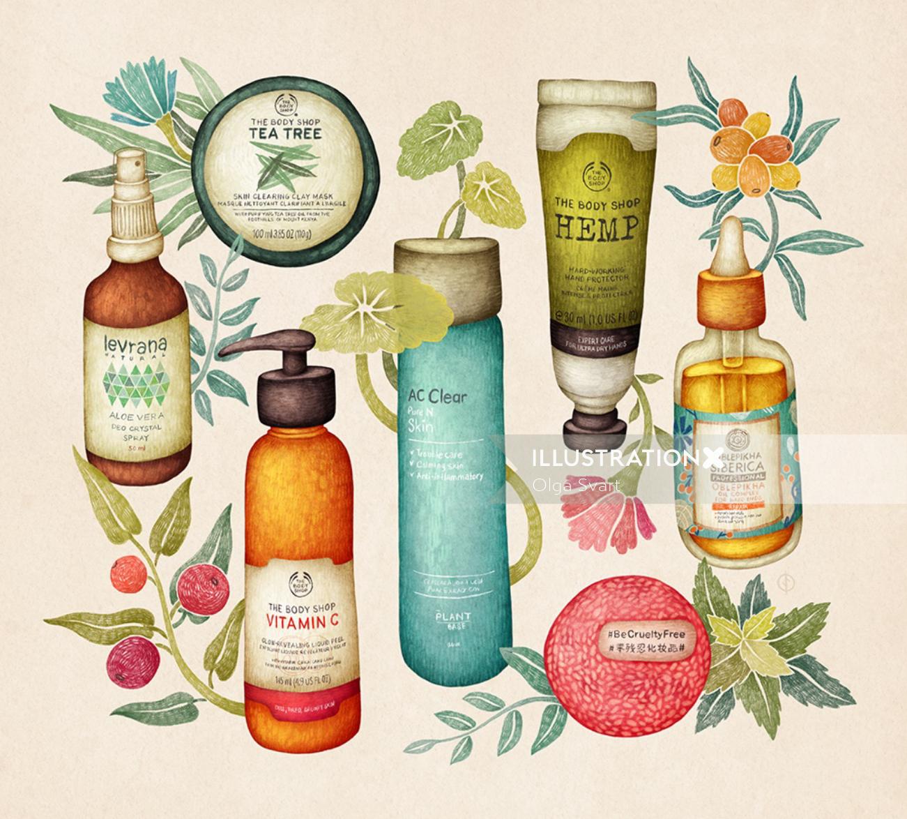 Illustration of beauty care products