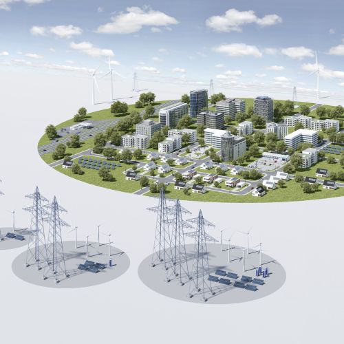 3D / CGI Rendering city with electricity poles