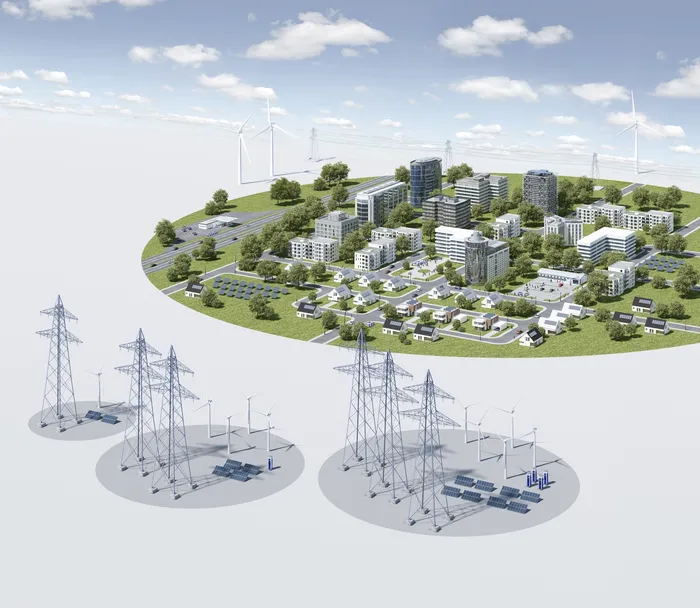 3D / CGI Rendering city with electricity poles