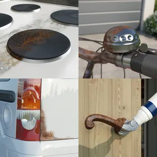 Rust removal on stovetop, bicycle, car, and metal pipe by Oliver Hasselluhn