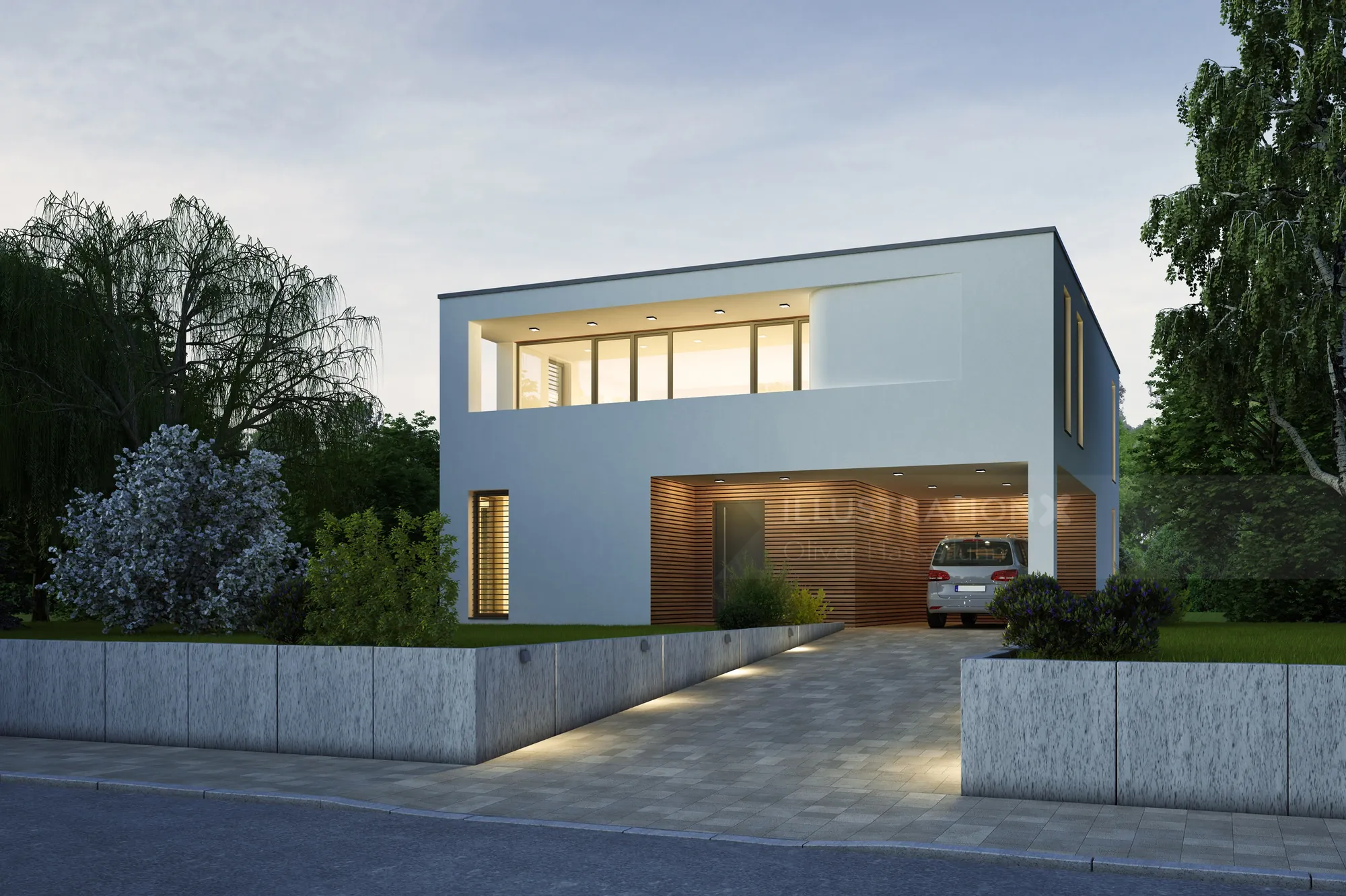 Modern two-story house in a suburban setting by Oliver Hasselluhn