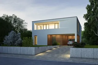 Modern two-story house in a suburban setting by Oliver Hasselluhn