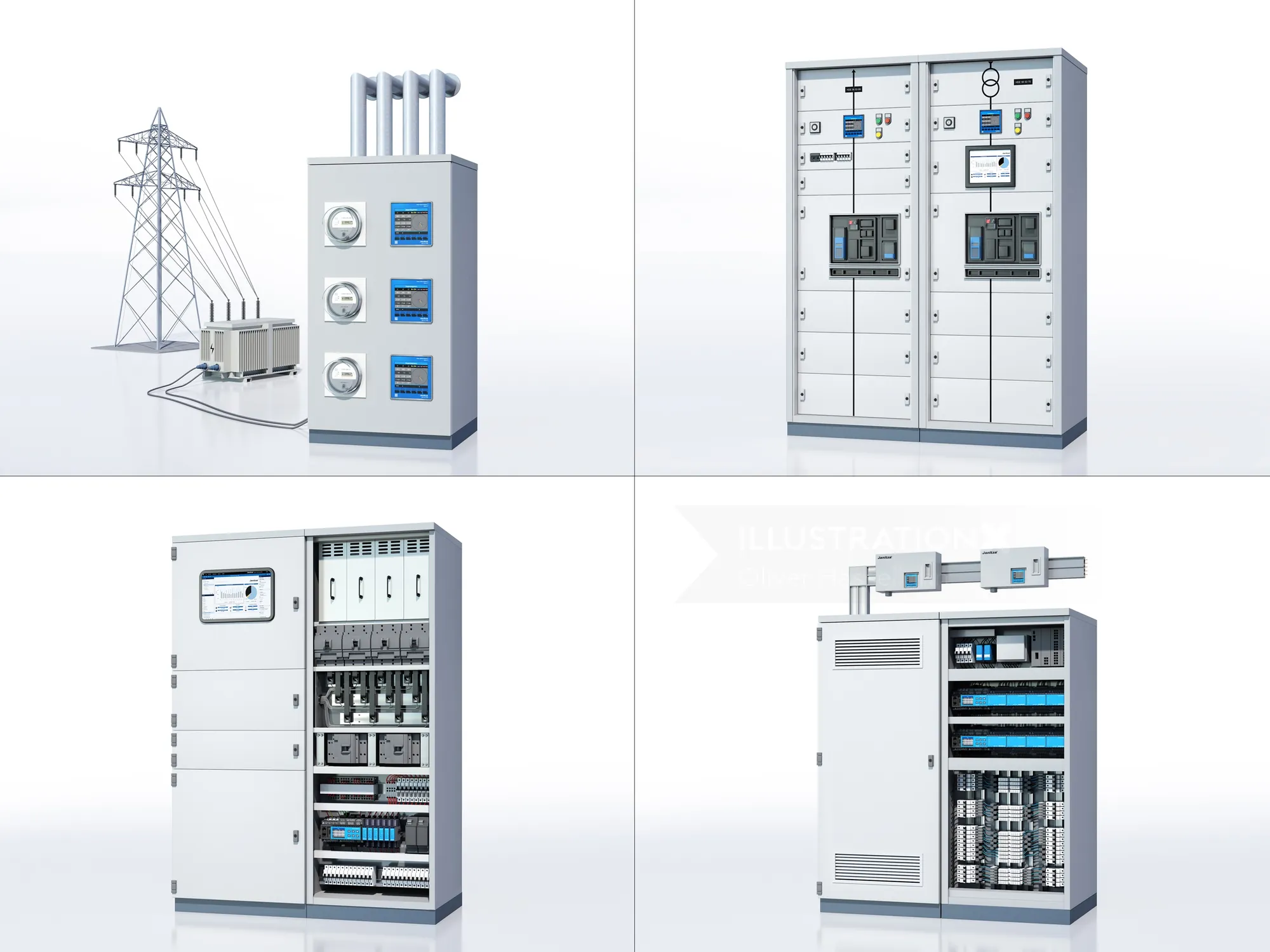 Various industrial electrical control panels and power equipment