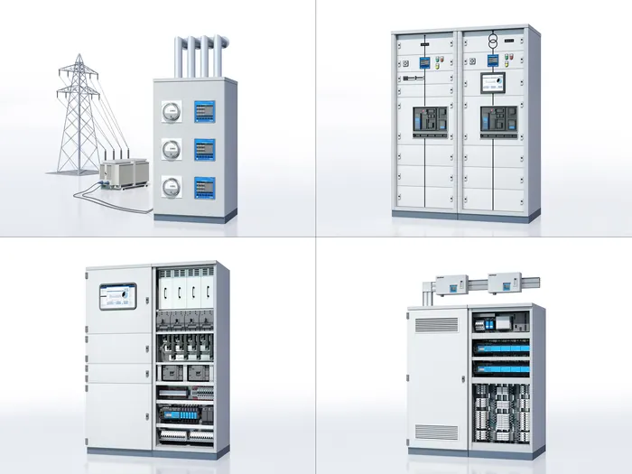 Various industrial electrical control panels and power equipment