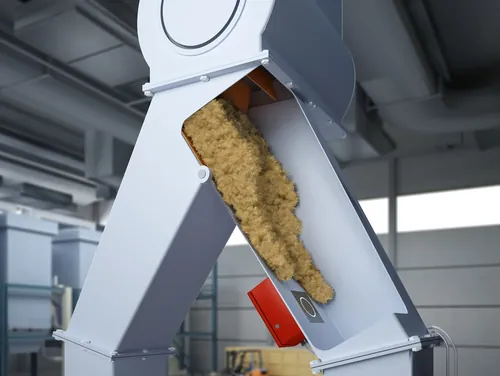 Industrial machine with granular material in factory setting