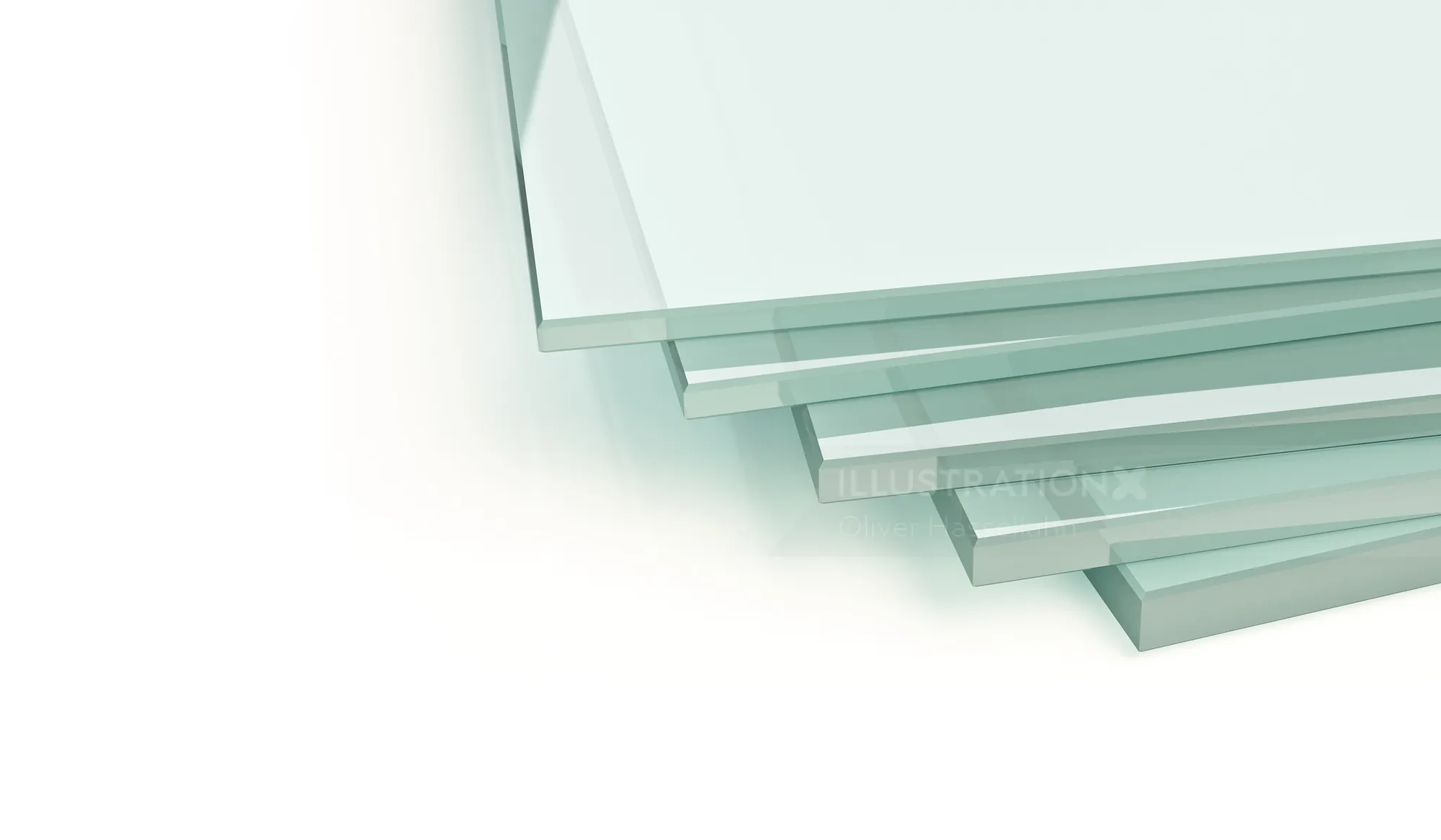 Stack of clear glass sheets with sharp edges