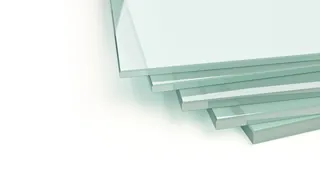 Stack of clear glass sheets with sharp edges
