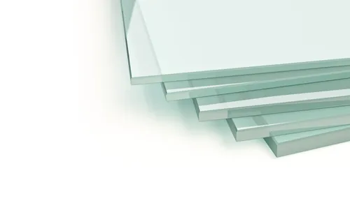 Stack of clear glass sheets with sharp edges