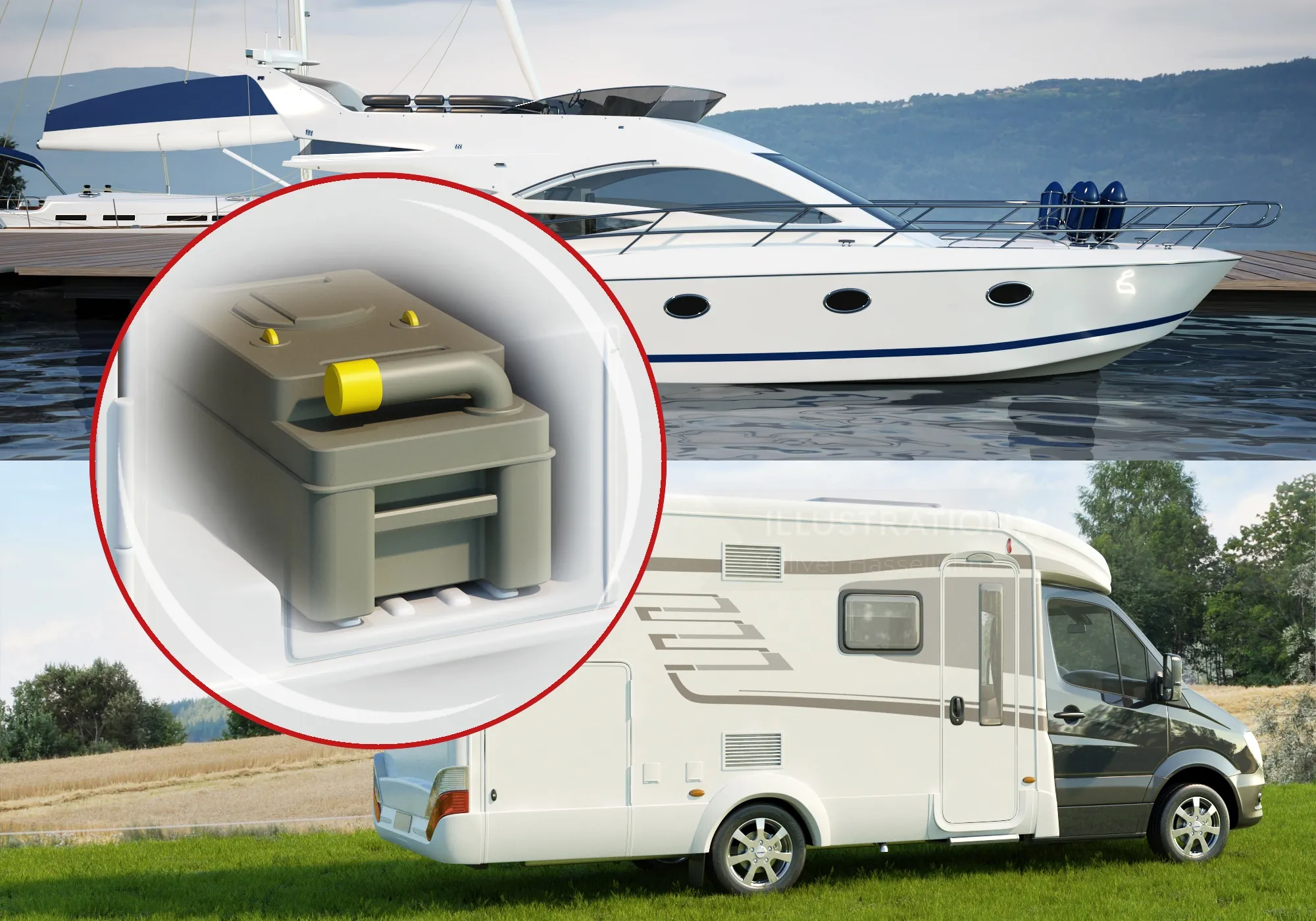 Recreational vehicle and yacht with portable camping toilet inset