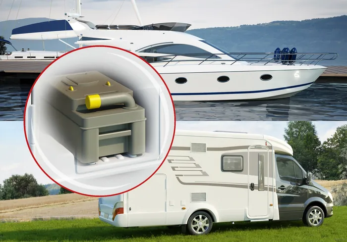 Recreational vehicle and yacht with portable camping toilet inset