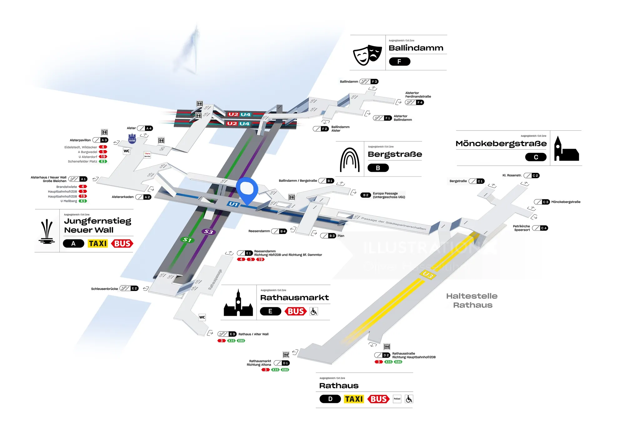 Map of Munich city center showing streets, transit stops, and landmarks