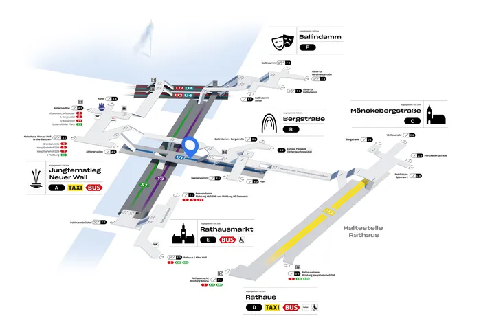 Map of Munich city center showing streets, transit stops, and landmarks
