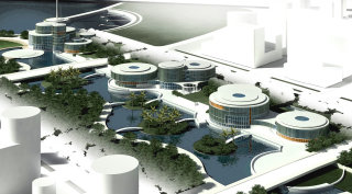 Illustration 3D du centre des congrès de Lingang
