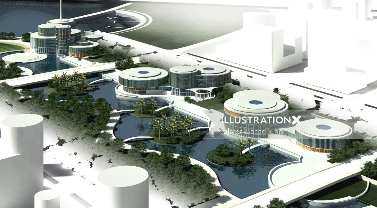 Ilustração 3D do Lingang Congresscenter