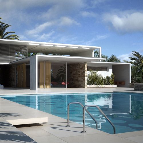 Photorealistic illustration of Haus mit Pool
