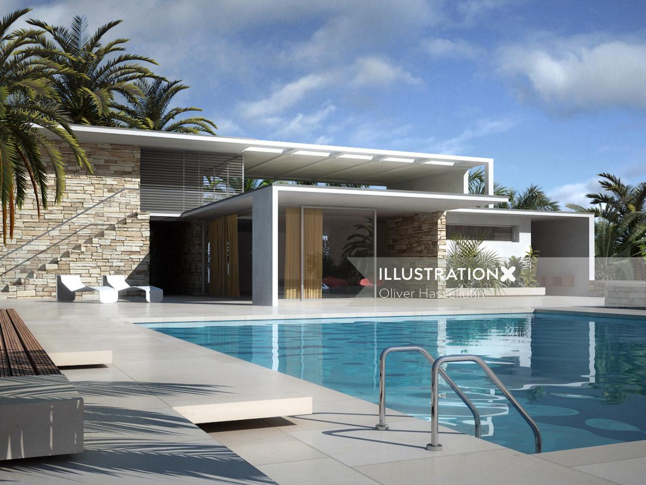 Photorealistic illustration of Haus mit Pool