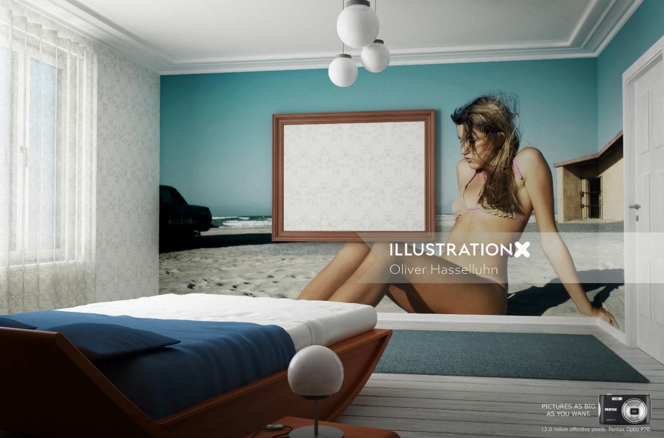 寝室のデジタル絵画