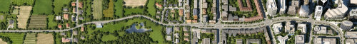 Vue de dessus 3D / CGI des maisons et de la rue