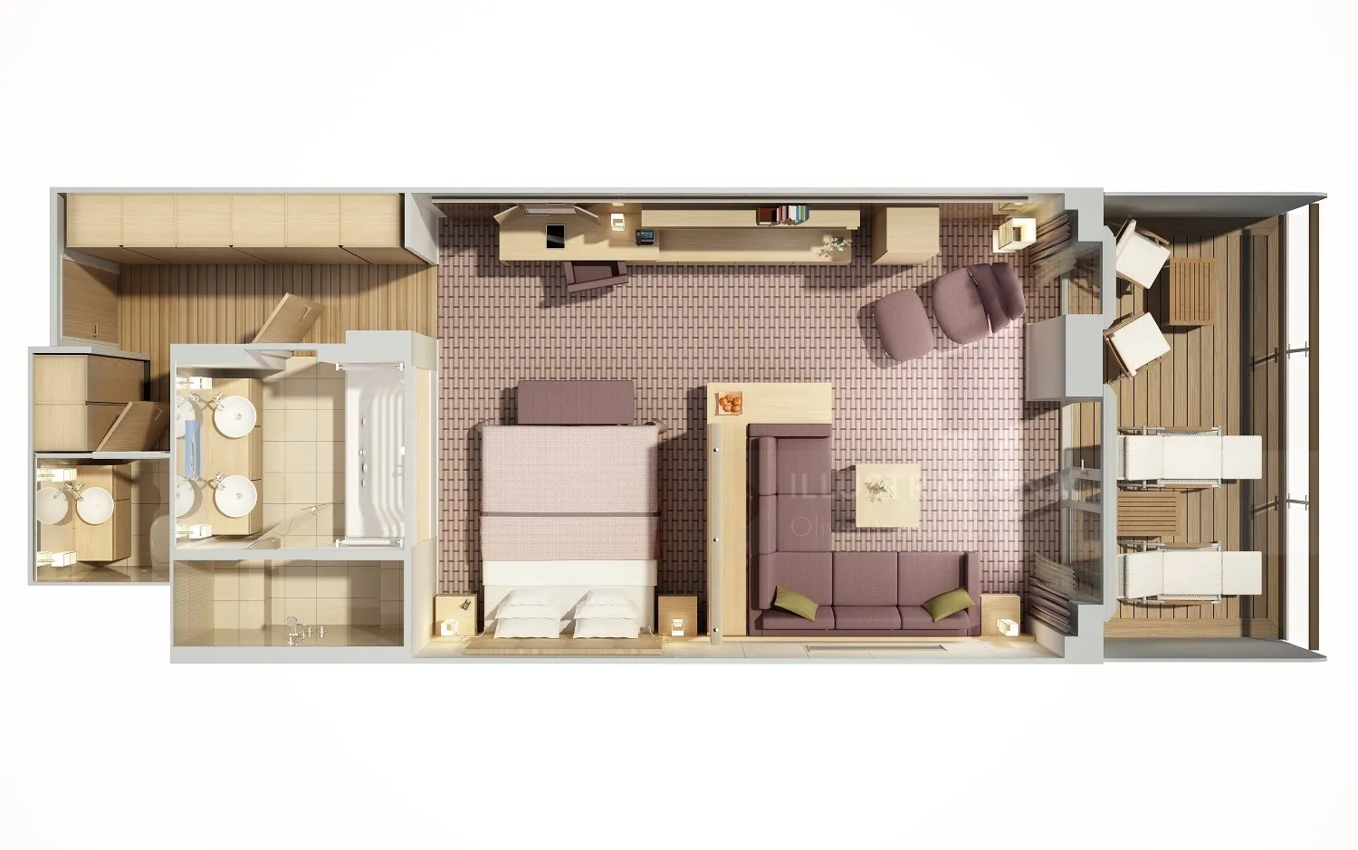 Top-down view of modern studio apartment layout by Oliver Hasselluhn