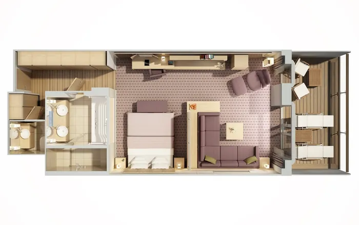 Top-down view of modern studio apartment layout by Oliver Hasselluhn