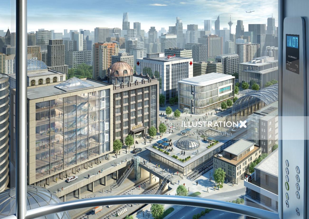 3D / CGI Vista superior do edifício da cidade
