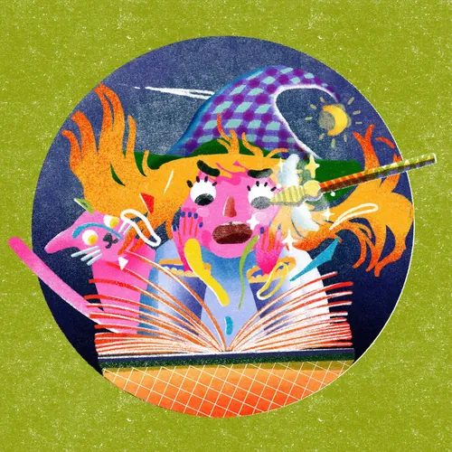 A witch and her cat reading a spell book by Oliver Li