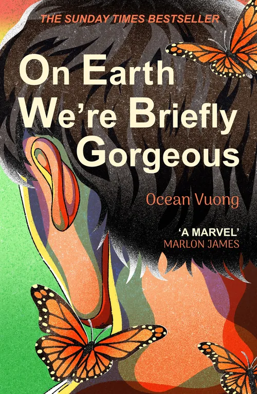 Oliver Lis Illustration des Buchcovers von „On Earth We’re Briefly Gorgeous“ mit Schmetterlingen