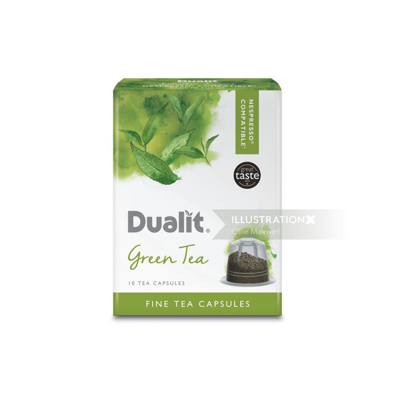 Dualit緑茶のパッケージイラスト