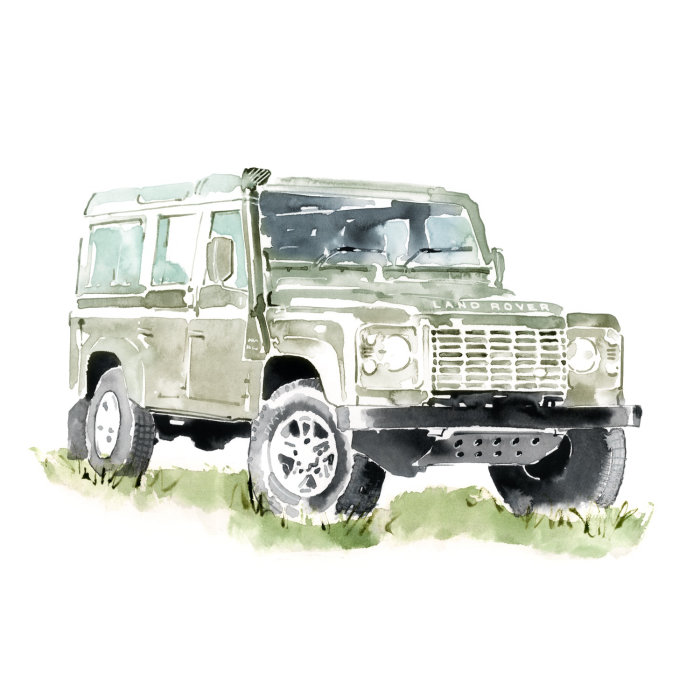Land Rover Transport watercolour graphic
