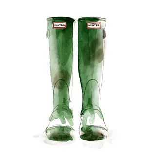 watercolor art of Wellingtons hunter boots