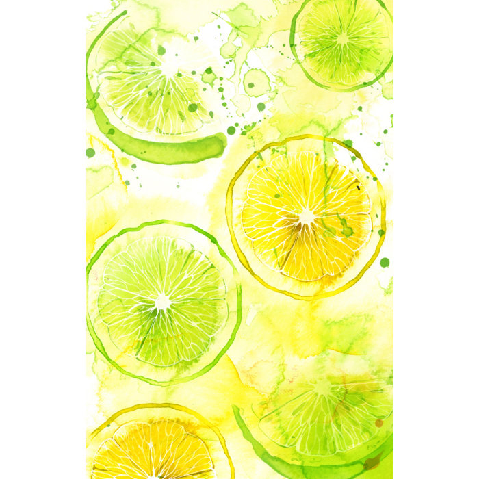 柠檬和酸橙片与水彩背景