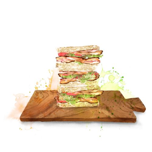 watercolor illustration of a bacon sandwich