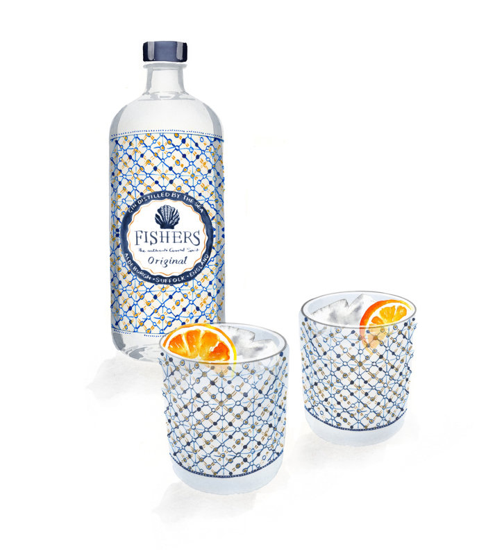 Packaging design of Fishers gin bottle