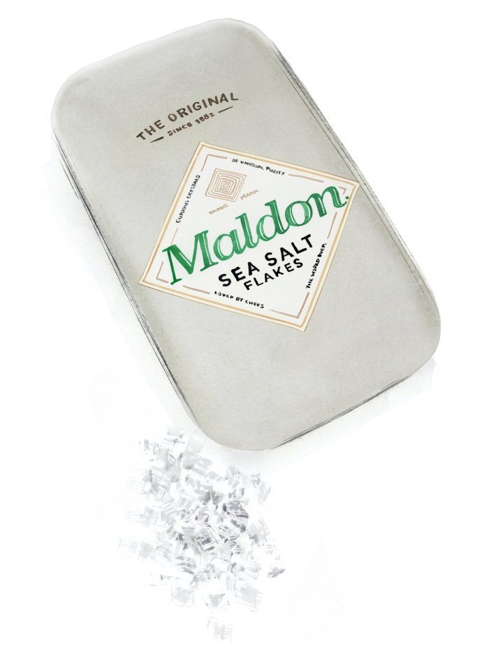 Illustration culinaire de la boîte de flocons de sel de mer de Maldon