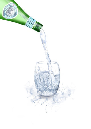 Filling a glass of San Pellegrino sparkling water