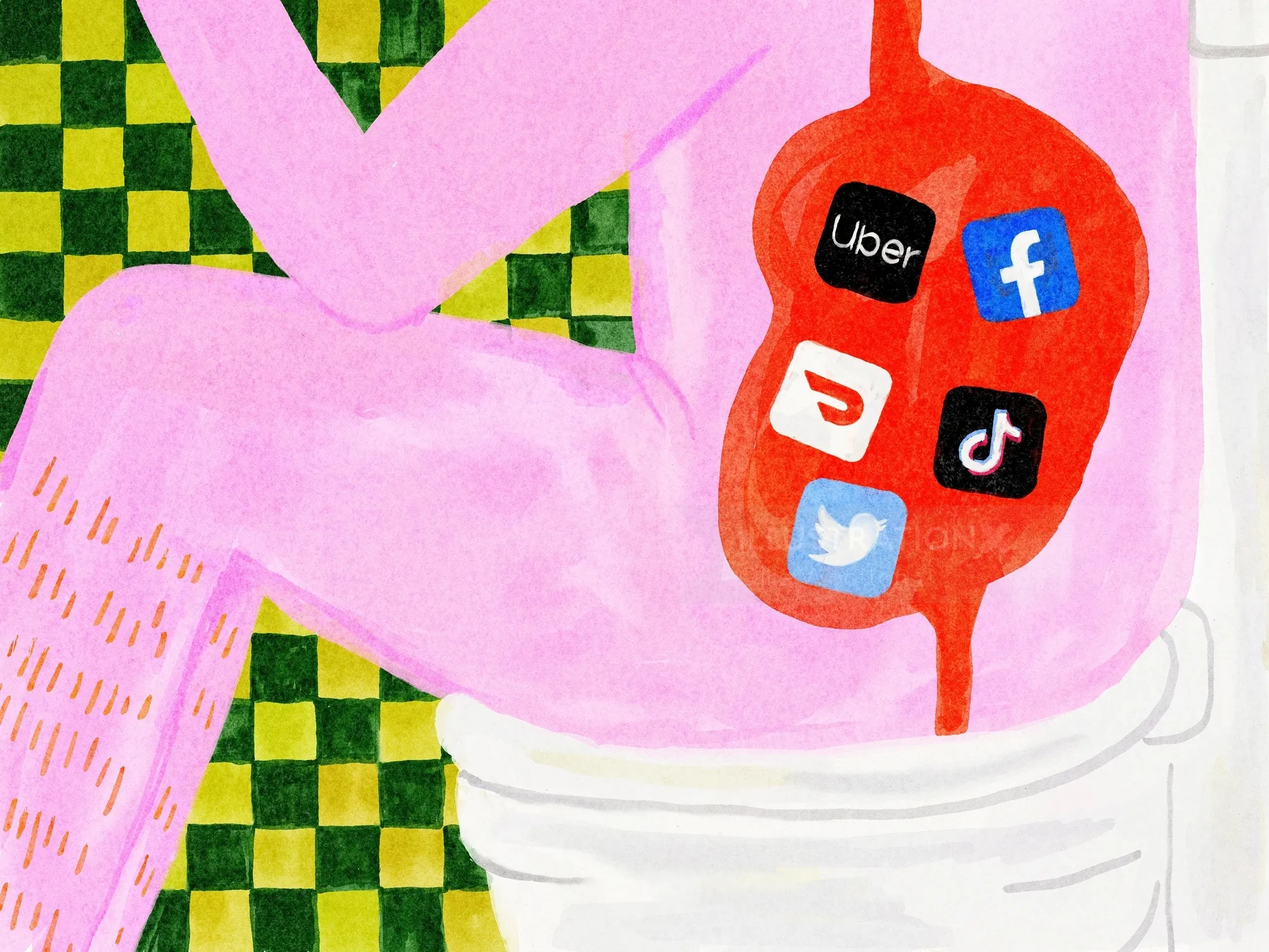 Spekulative redaktionelle Illustration mit dem Titel „Enshittification“ von Ollie Wootton