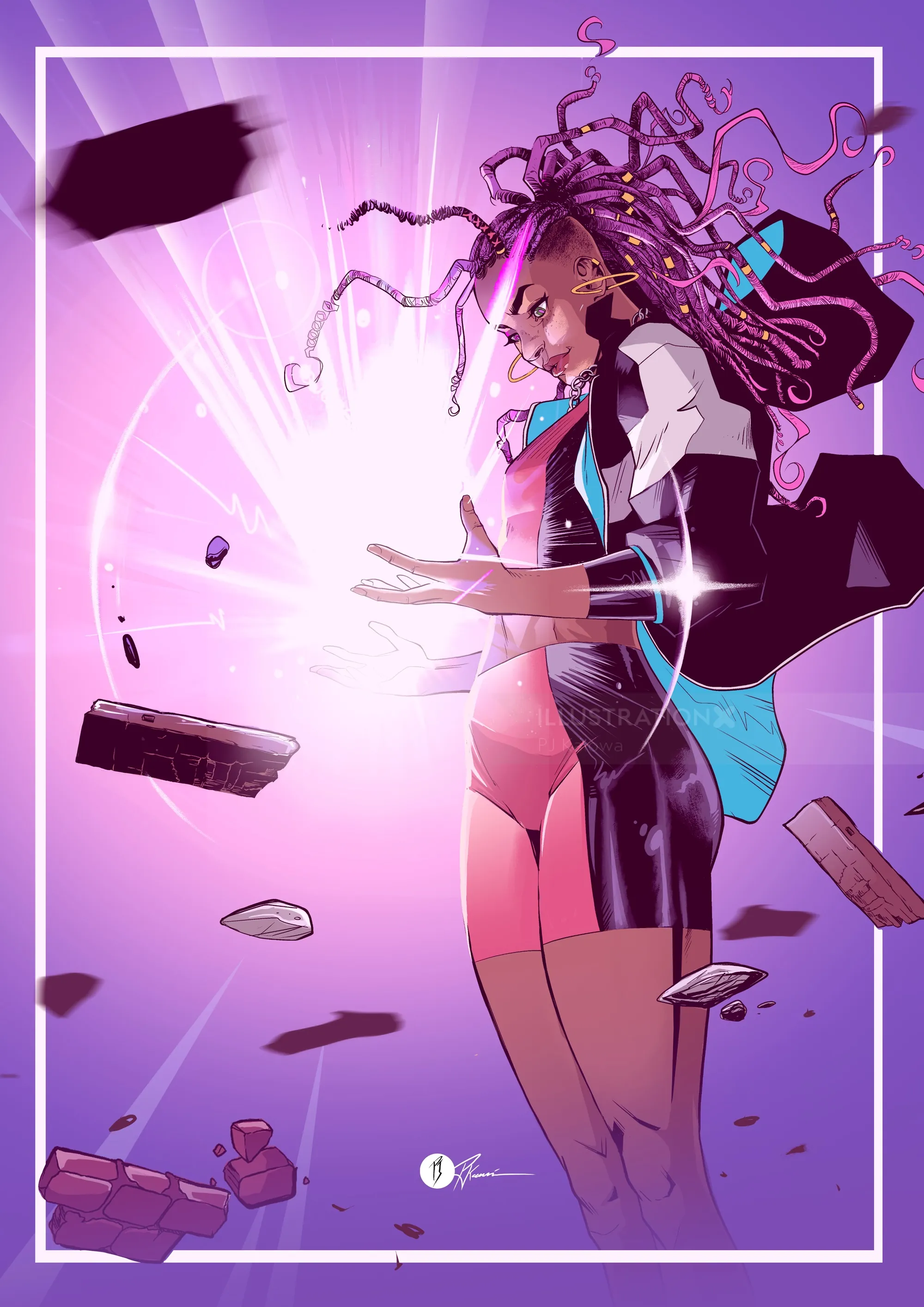 Surreal artwork of woman radiating light and power