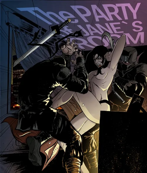 Nightlife scene with neon lights and people socializing art