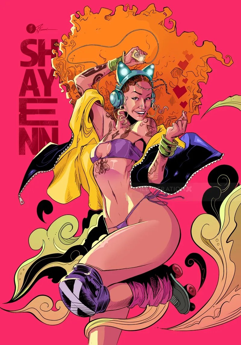 Futuristic woman wearing a headset in a dynamic pose by PJ Kaiowa