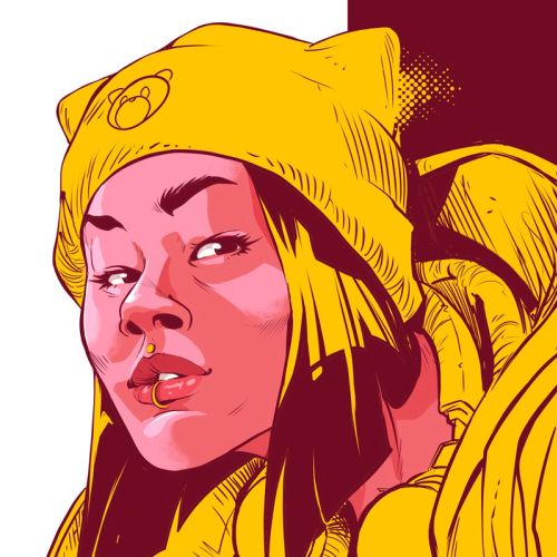 Illustrated portrait of a woman in yellow by PJ Kaiowa