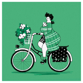 自転車に乗る太った女性
