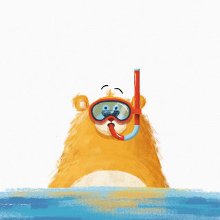 Cute animal character of a swimming bear