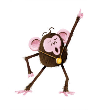 A singing monkey's winsome depiction