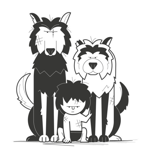Kid with wolves

