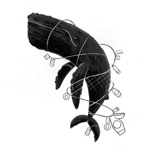 Dibujo en blanco y negro de pesca fantasma 